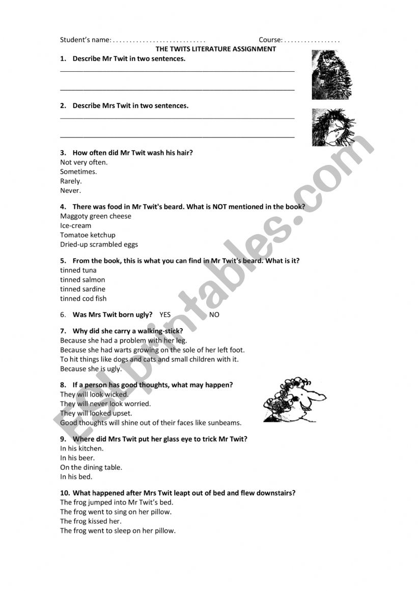 the twits test worksheet