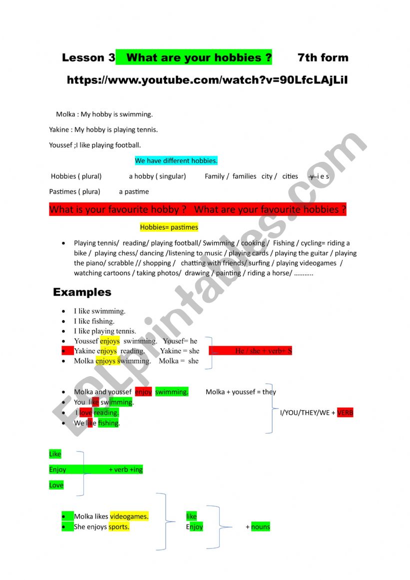 what are your hobbies? worksheet