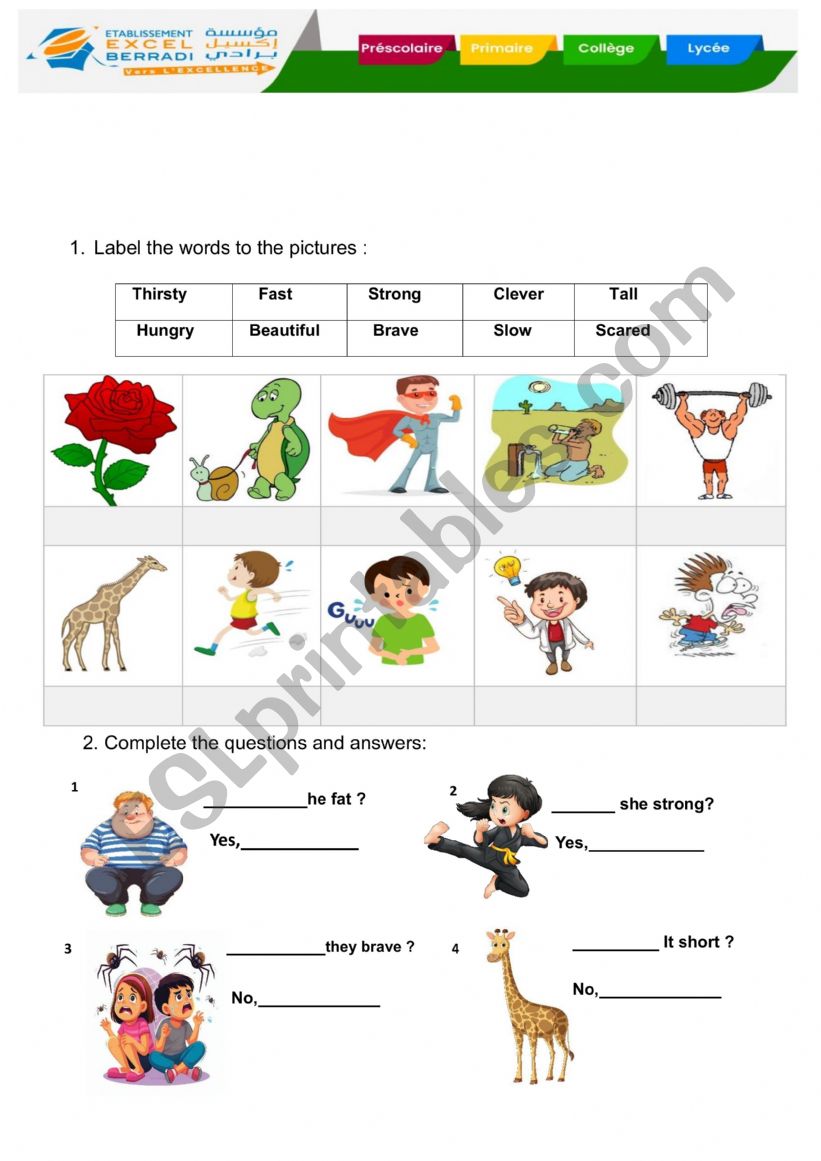  worksheet verb to and adjectives