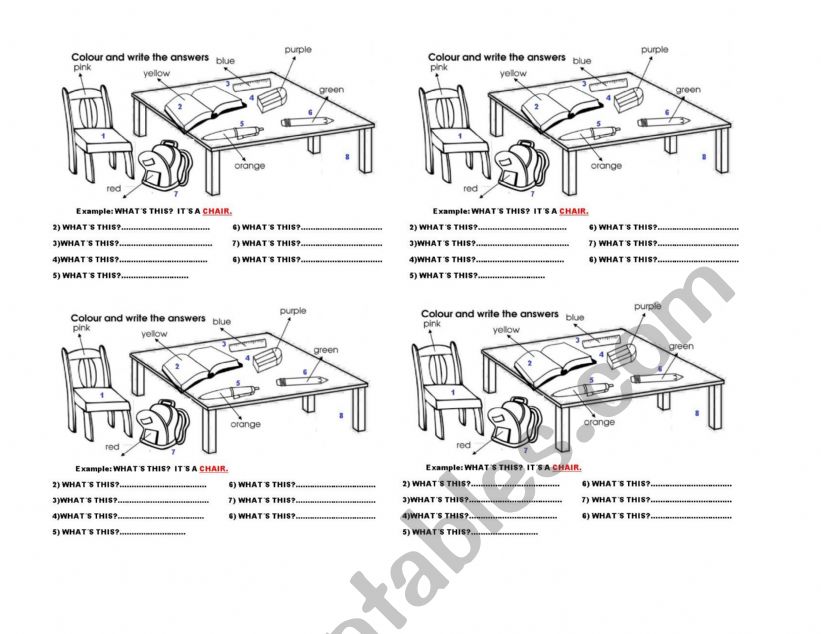 school objects worksheet
