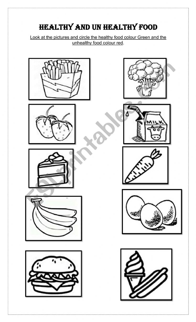 HEALTHY AND UNHEALTHY FOOD worksheet