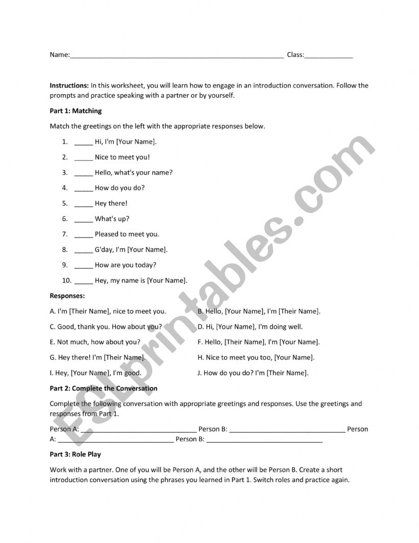 ESL Conversations Practice worksheet