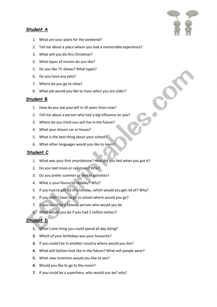 Speed Dating worksheet