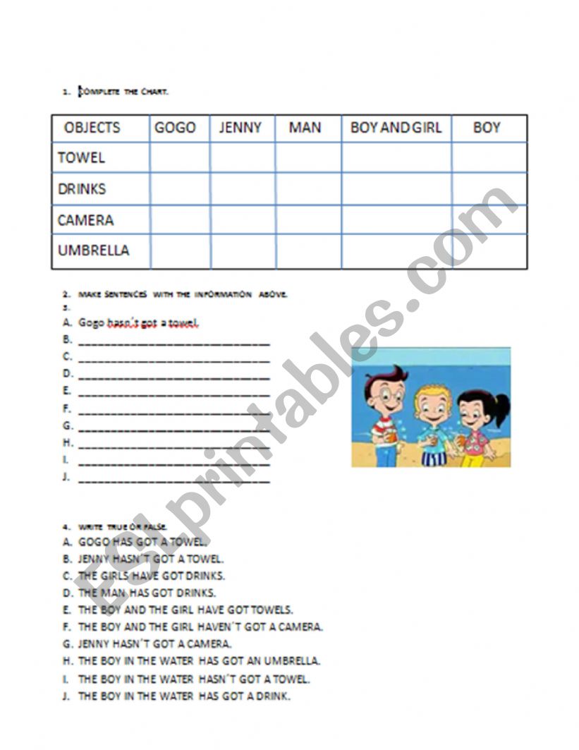 HAS GOT/HASNÂ´T GOT worksheet