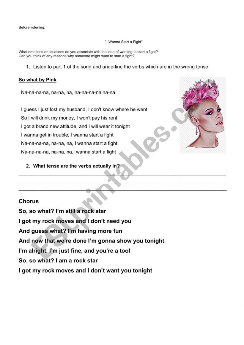 Song So what - PINK  worksheet