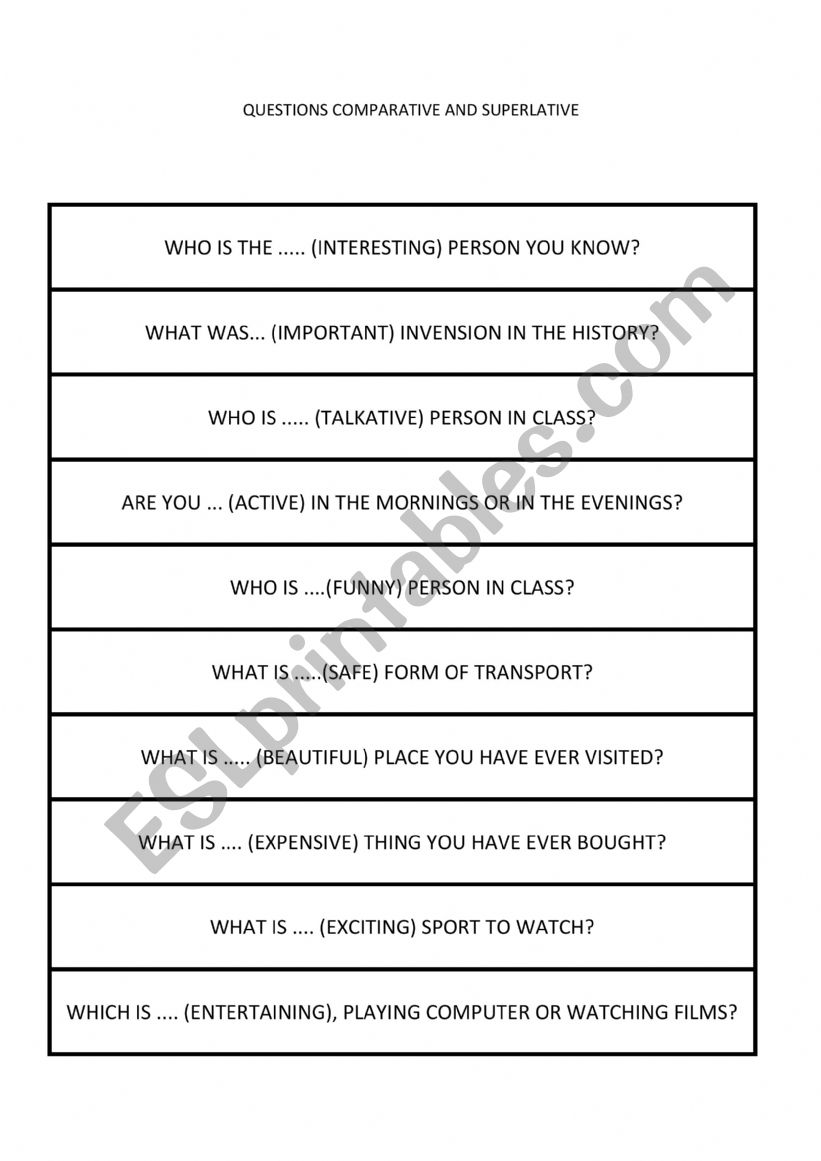 speaking practice - comparative and superlative 