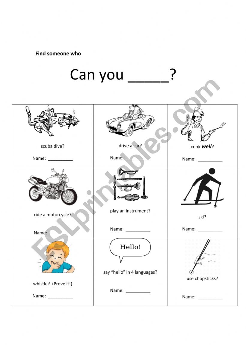 Find someone who - modal verb can 