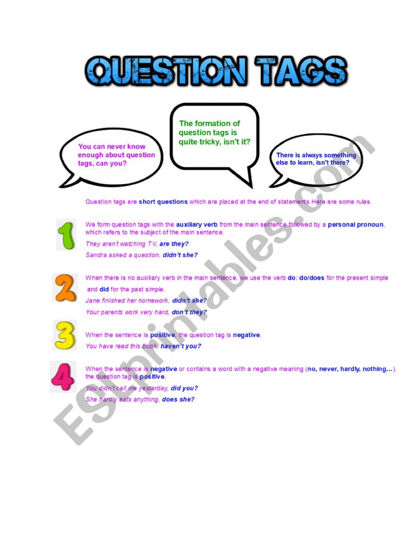 Question tags worksheet