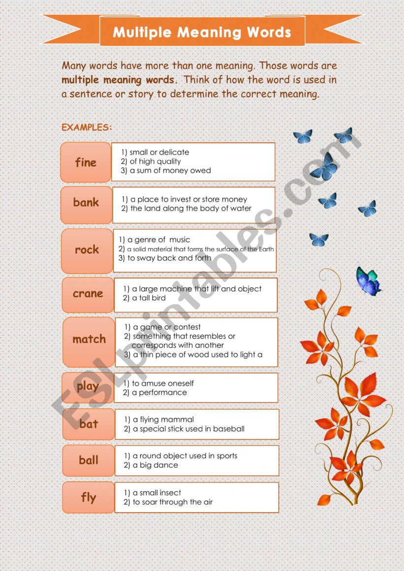 Multiple Meaning Words worksheet