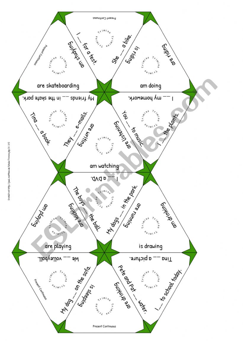 Present continuous trimino worksheet