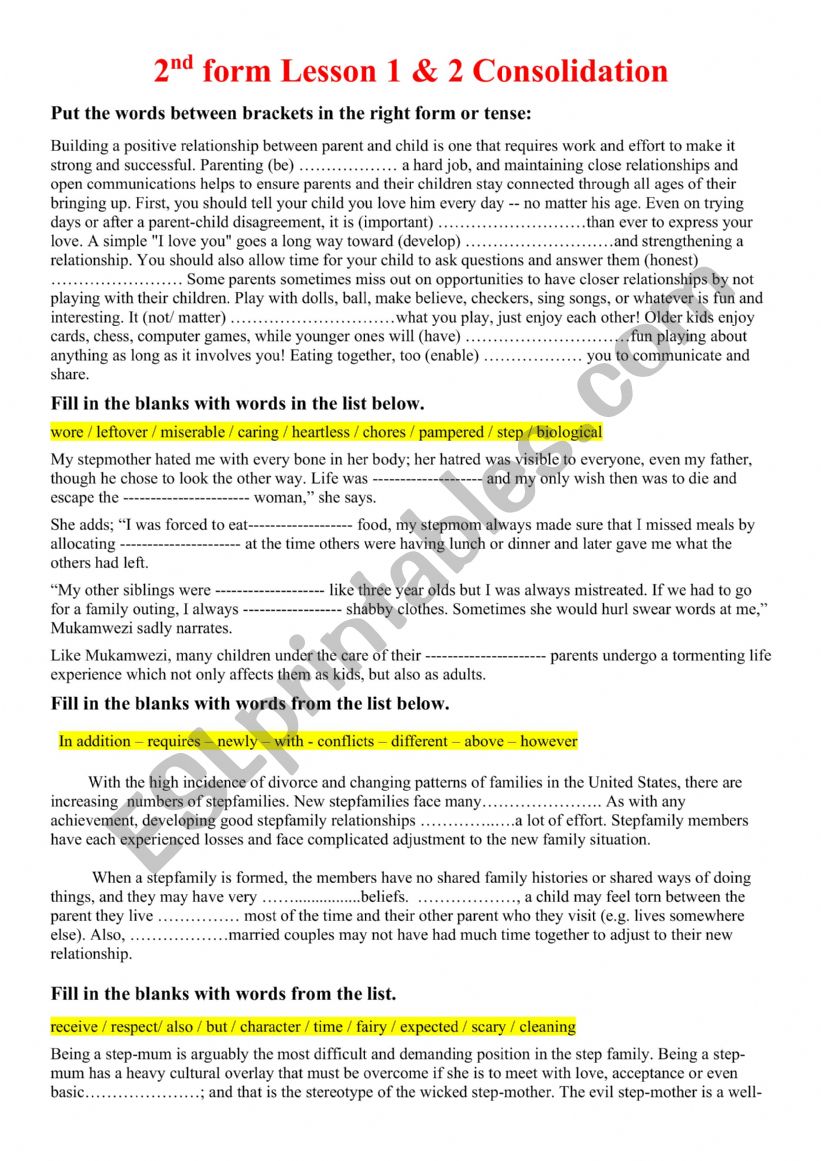 2nd form lesson 1 and 2 worksheet