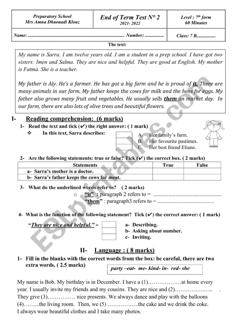 End of Term Test N 2 worksheet