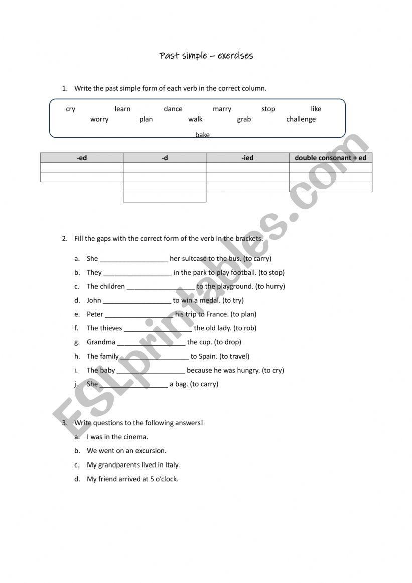 past tense exercises worksheet