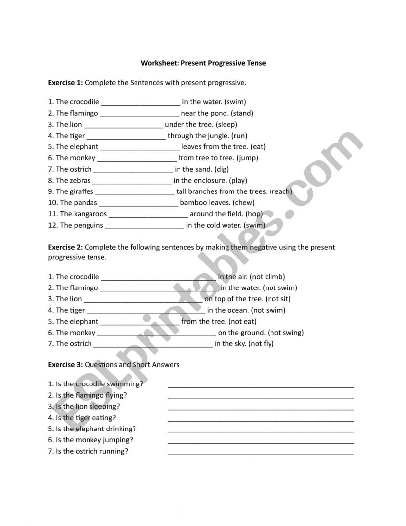 Present progressive worksheet