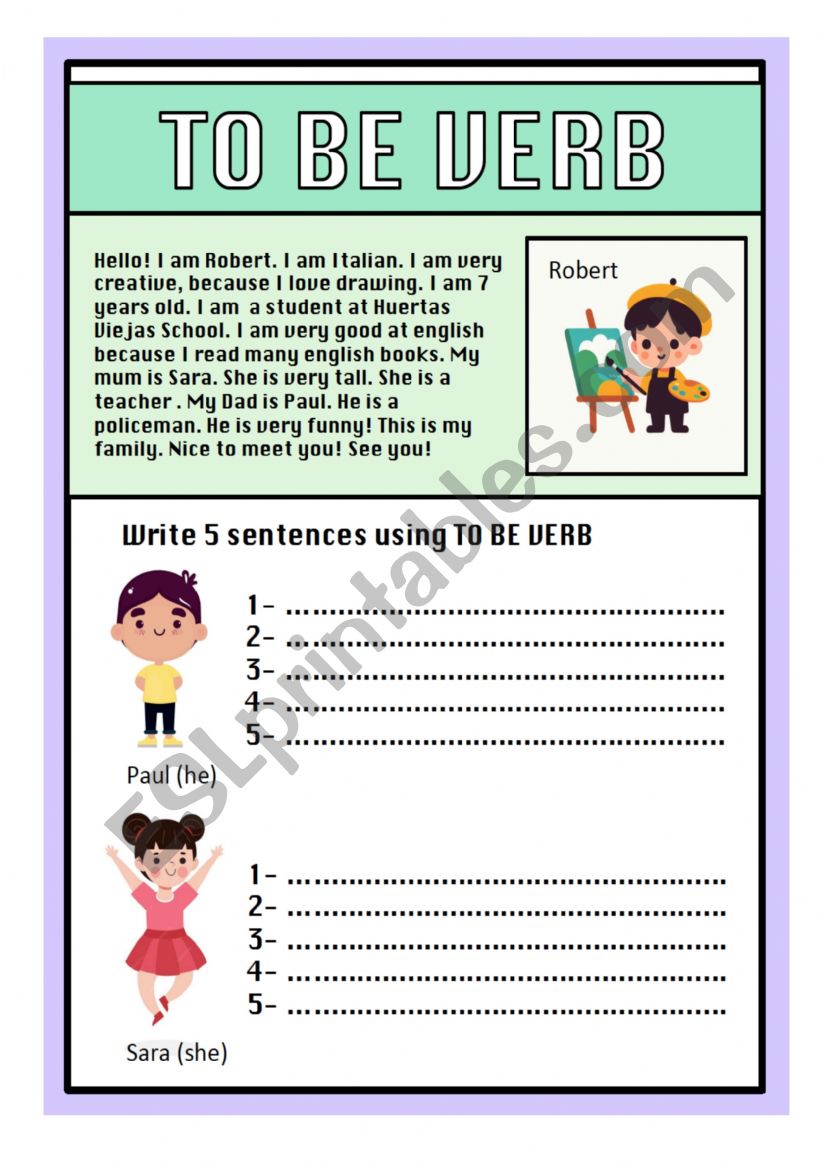 TO BE VERB FOR KIDS worksheet