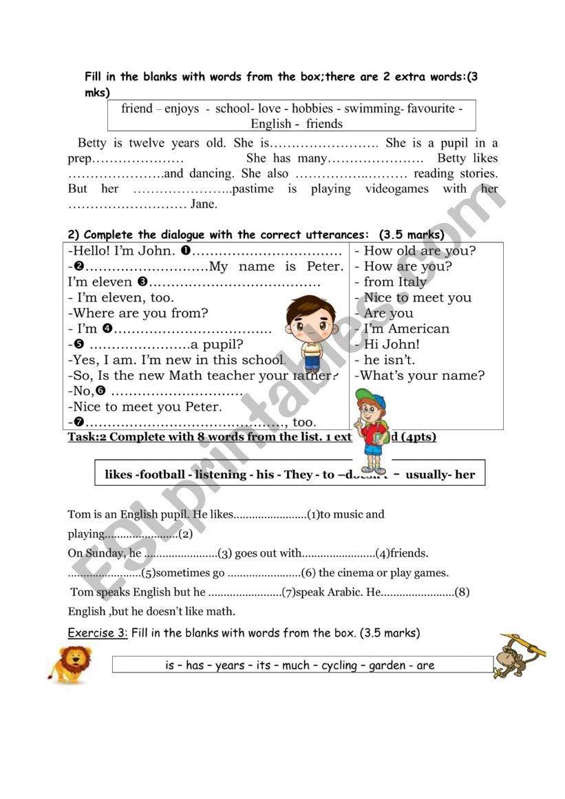 7th form language tasks worksheet