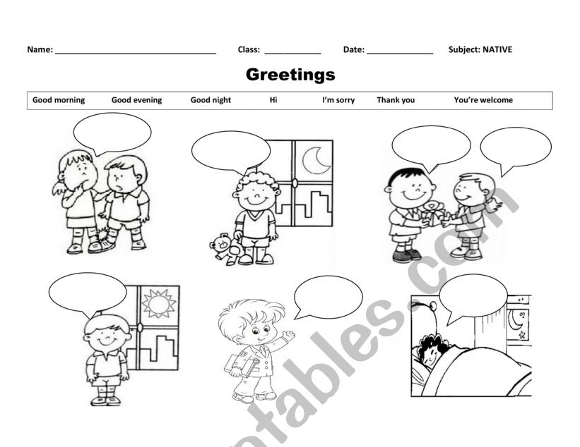 Greetings worksheet