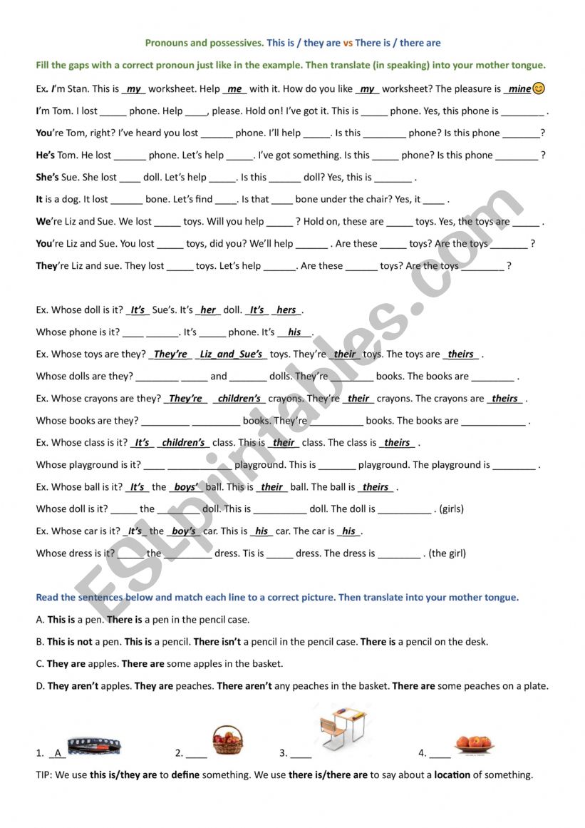 pronouns and possesives worksheet