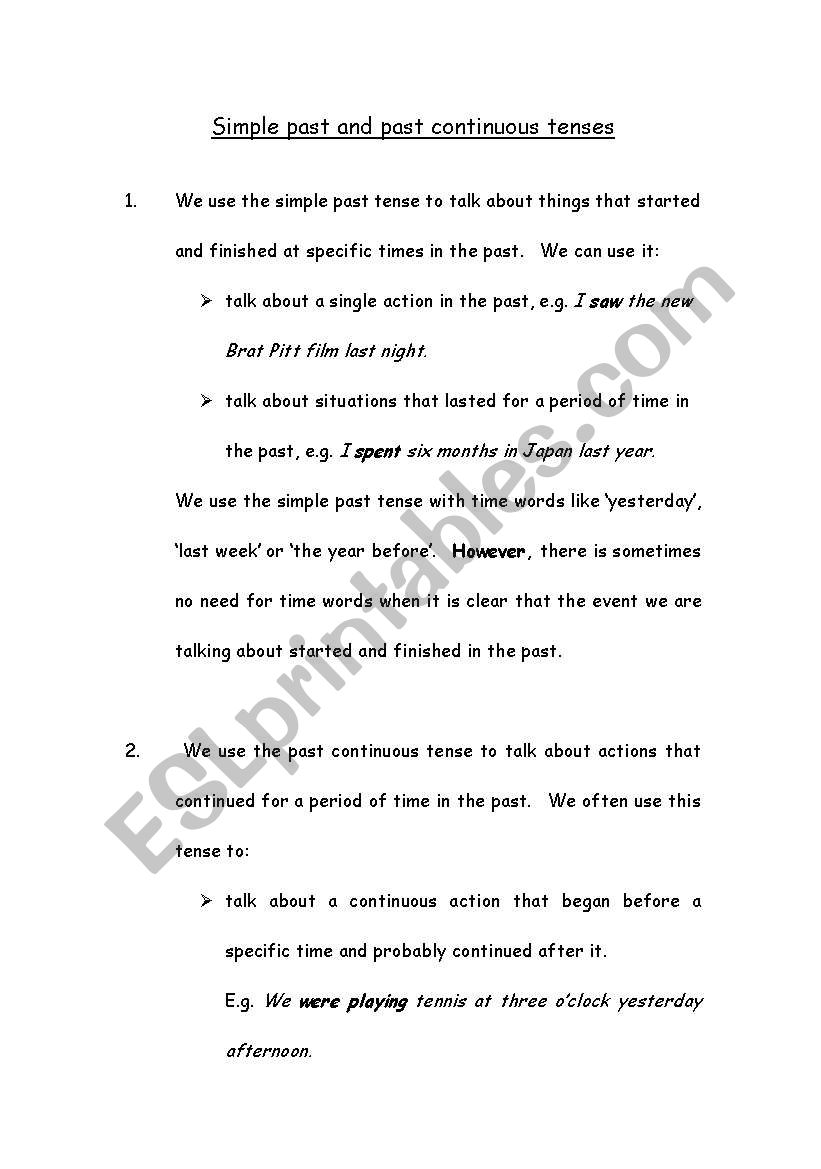 Simple Past and Past Continuous Tense