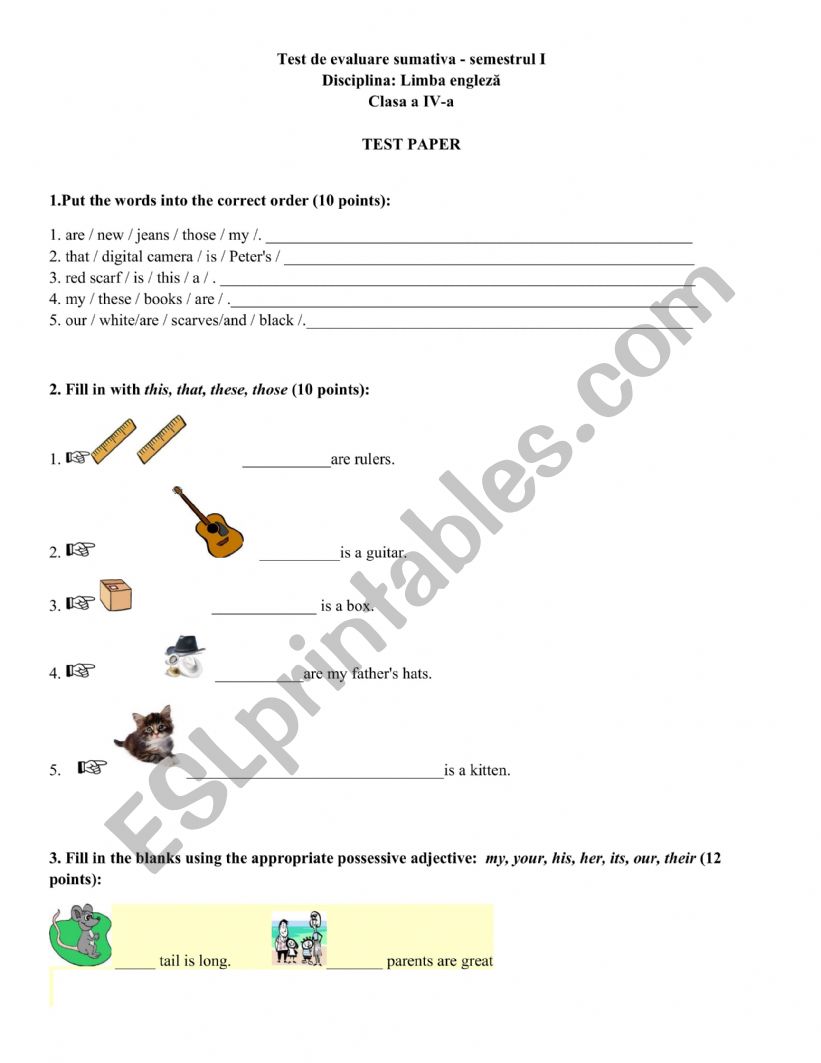 Test Class 4 worksheet