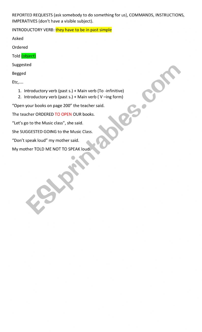 Reported speech worksheet