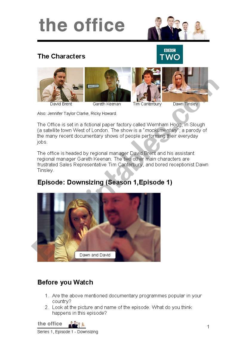 The Office UK Series 1, Episode 1 Downsizing - ESL worksheet by alexforder
