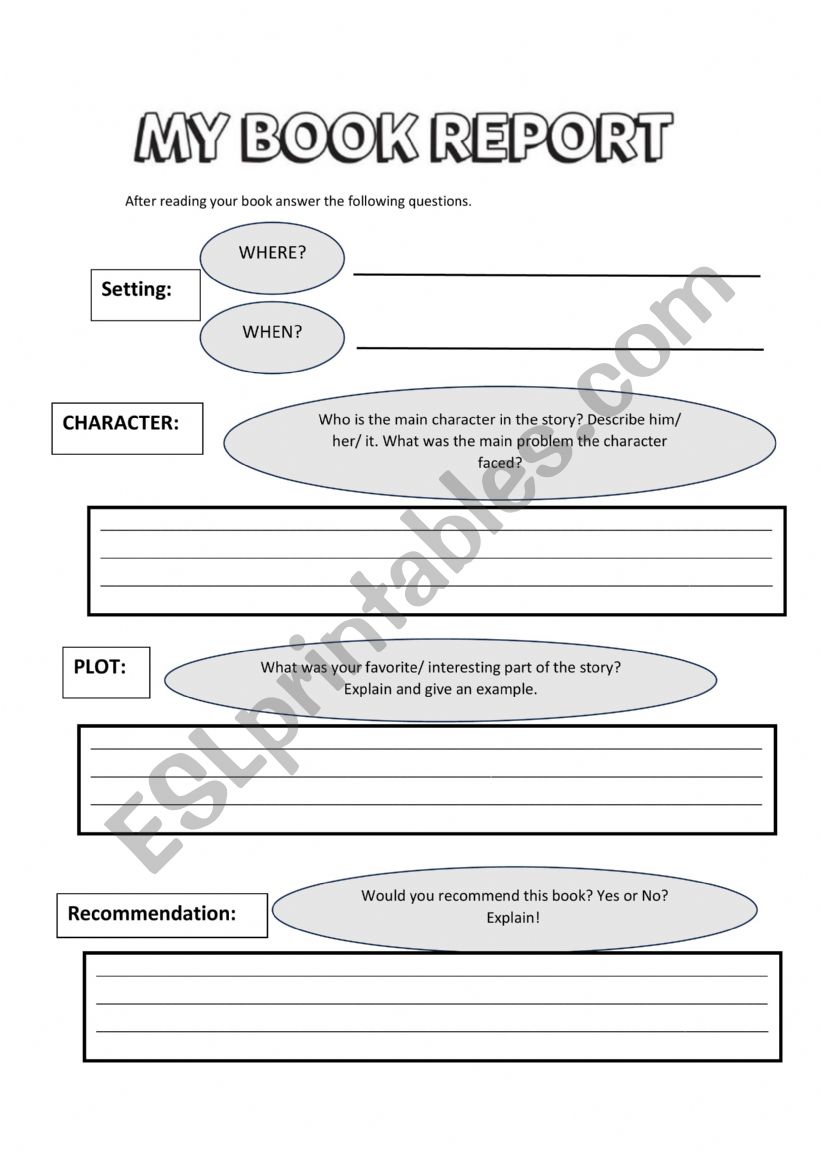 Book Report Template worksheet