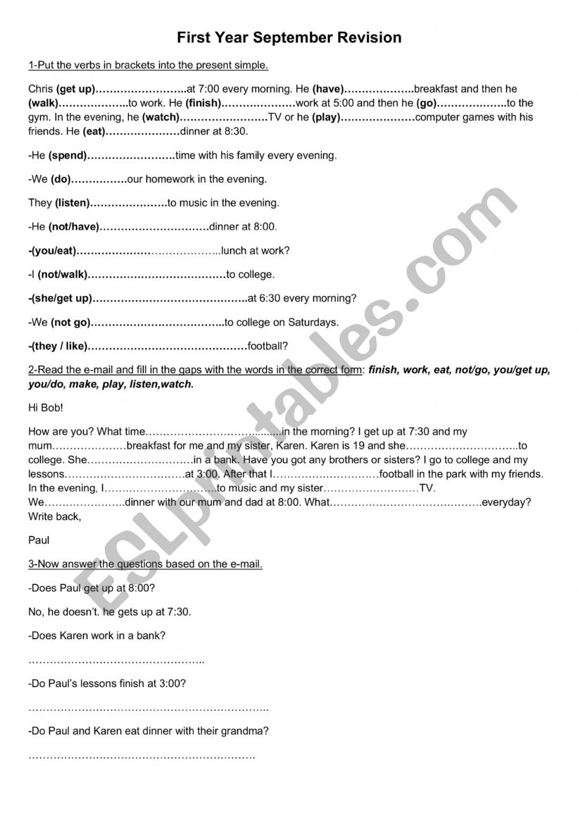 revision exercises worksheet