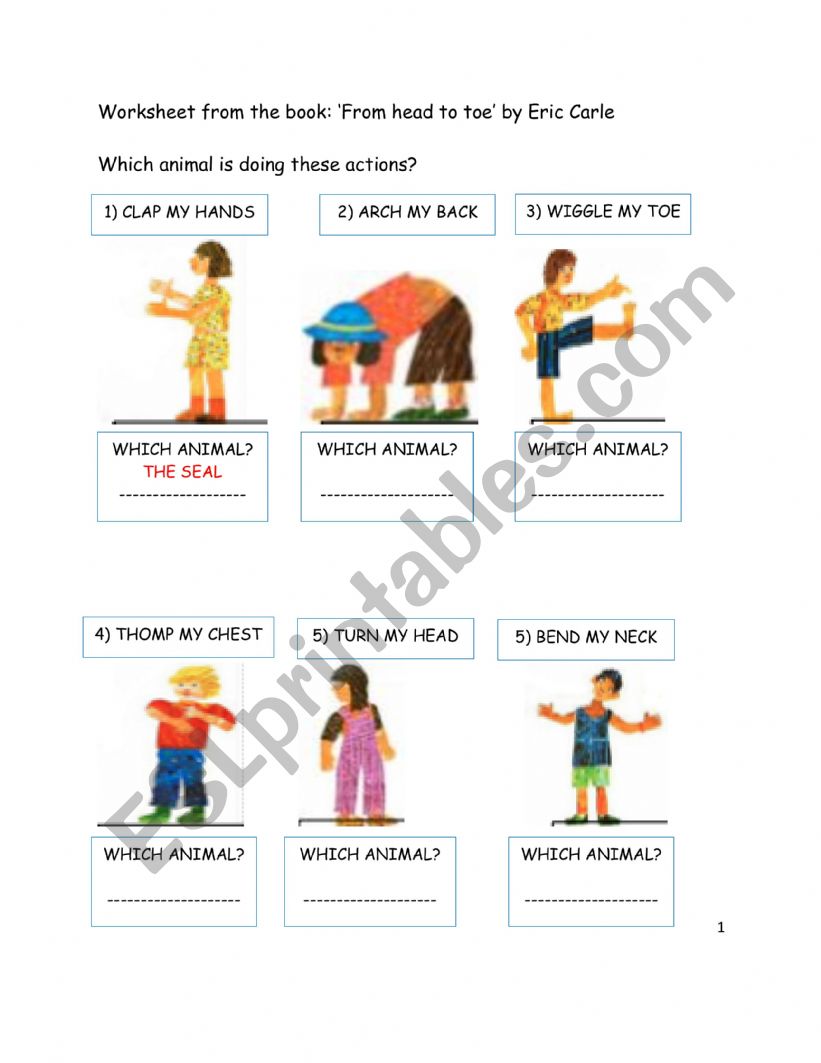 From head to toe by Eric Carle worksheet