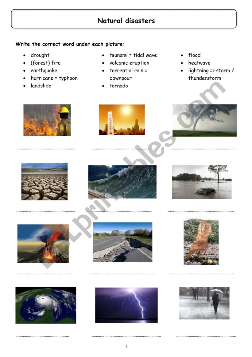The environment - Vocabulary worksheet - natural disasters / climate issues / involvement