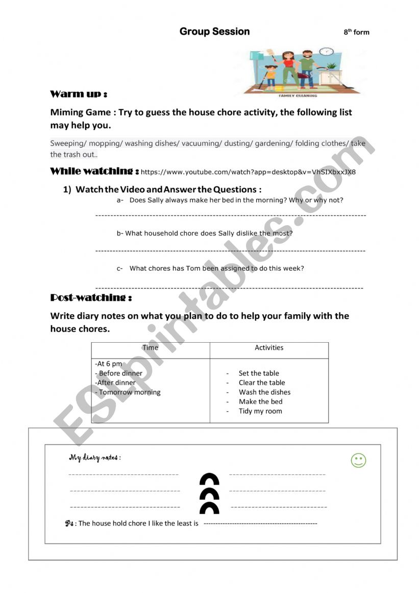 house chores  worksheet