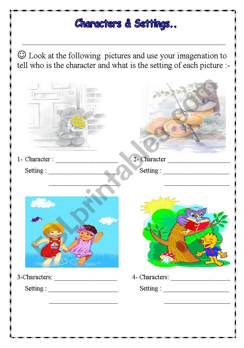 chracters and setting  worksheet
