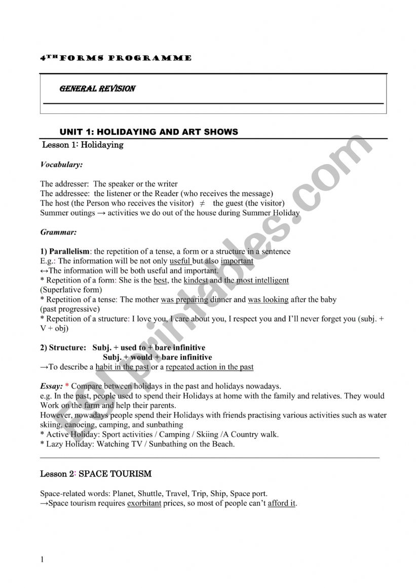 Bac revision worksheet