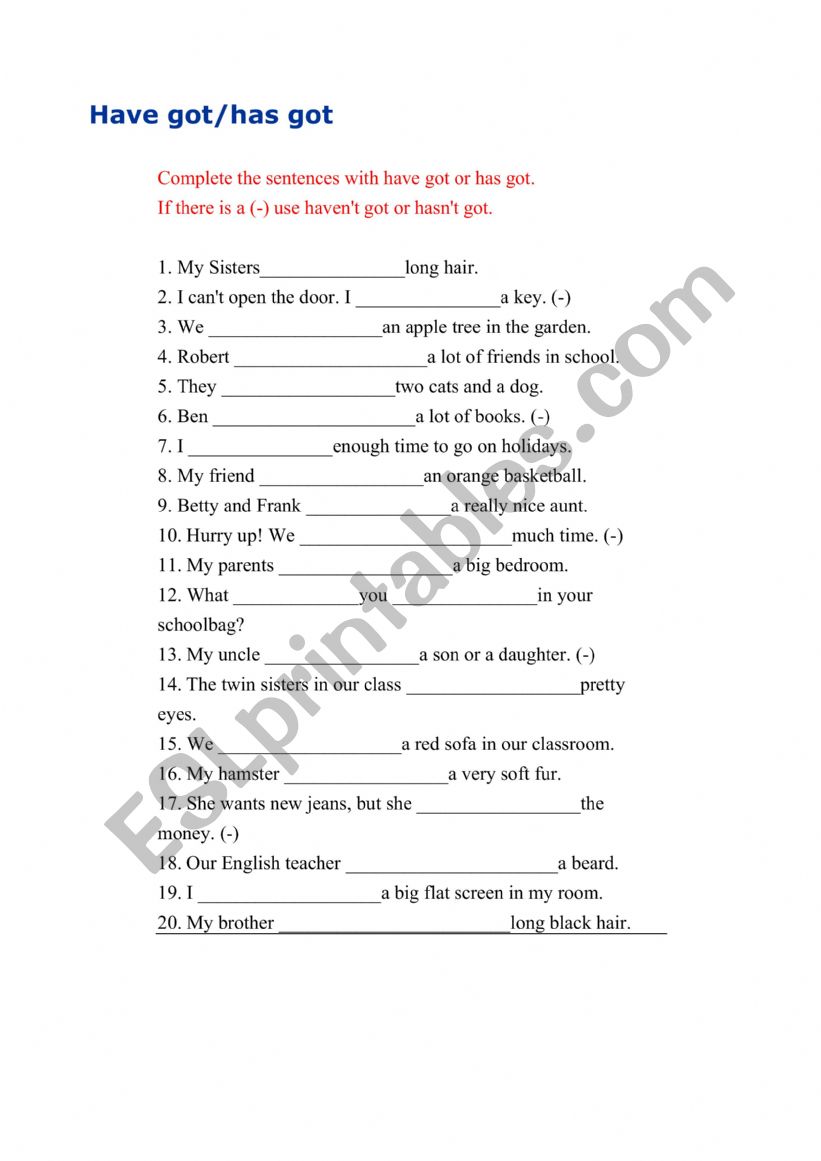 Have got / Has got worksheet