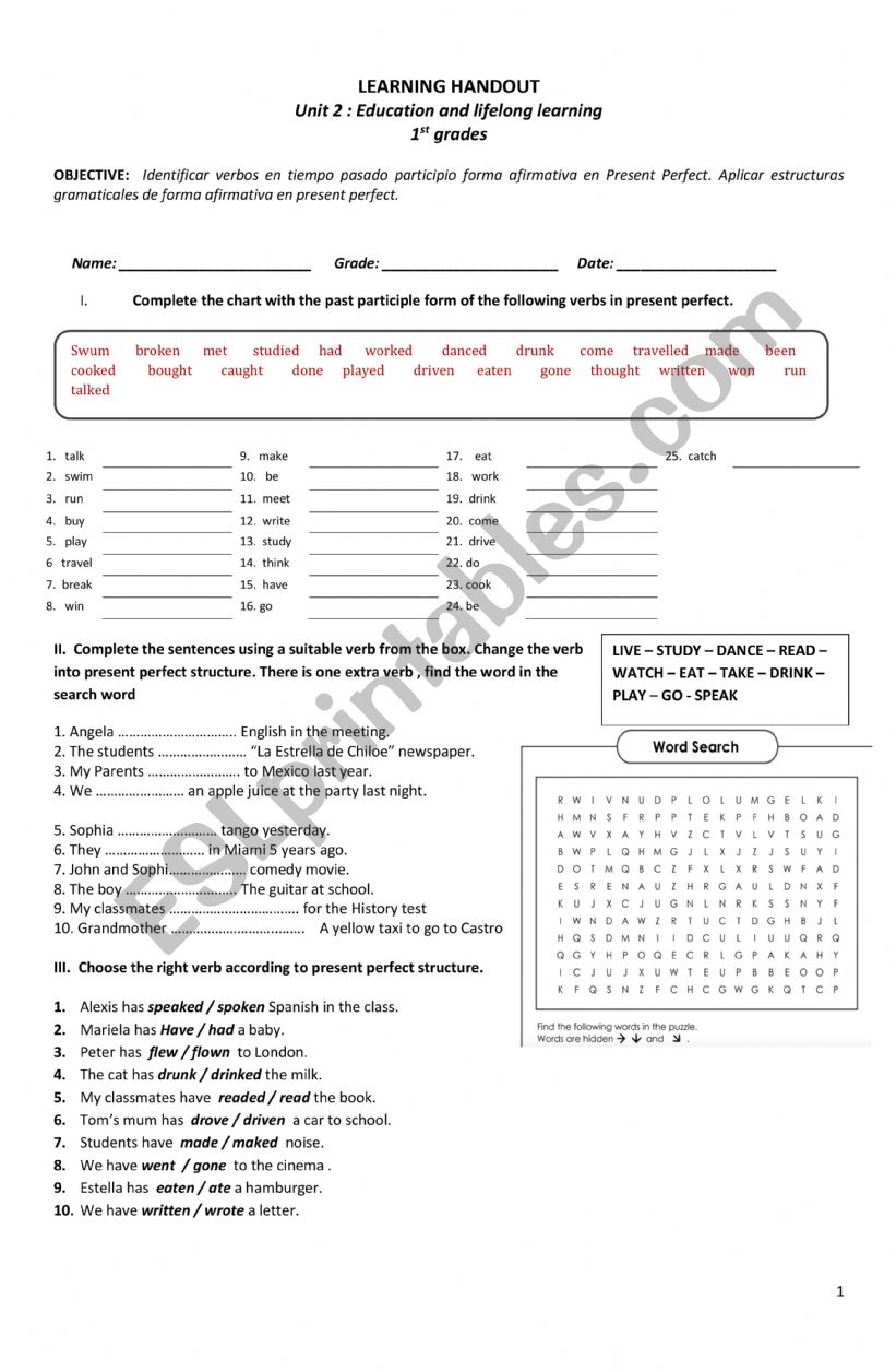 PRESENT PERFECT EXERCISES worksheet