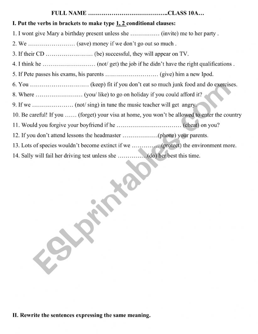 CONDITIONAL SENTENCES  worksheet