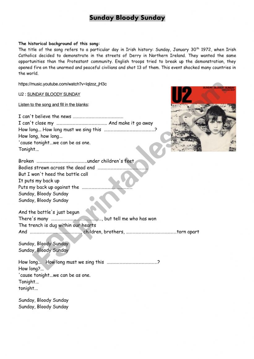 U2 - Sunday Blooday Sunday worksheet
