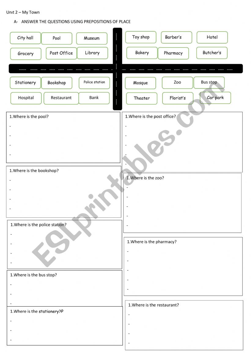 5th grade unıt 2 my town worksheet