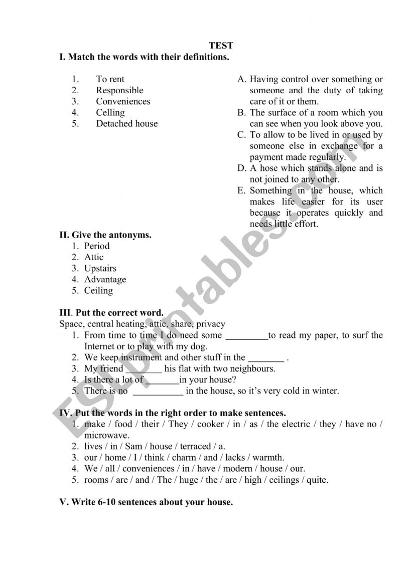 Houses worksheet