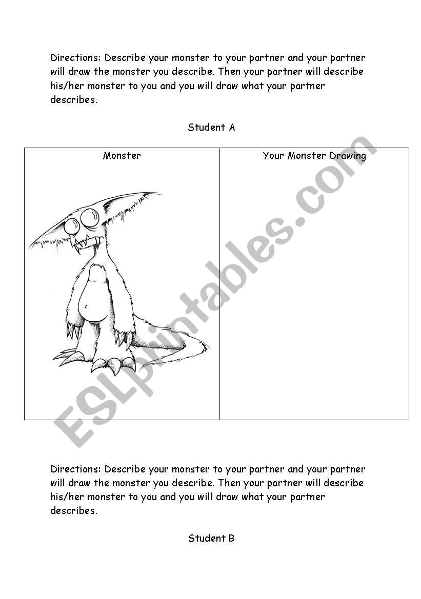 Describing Monsters worksheet