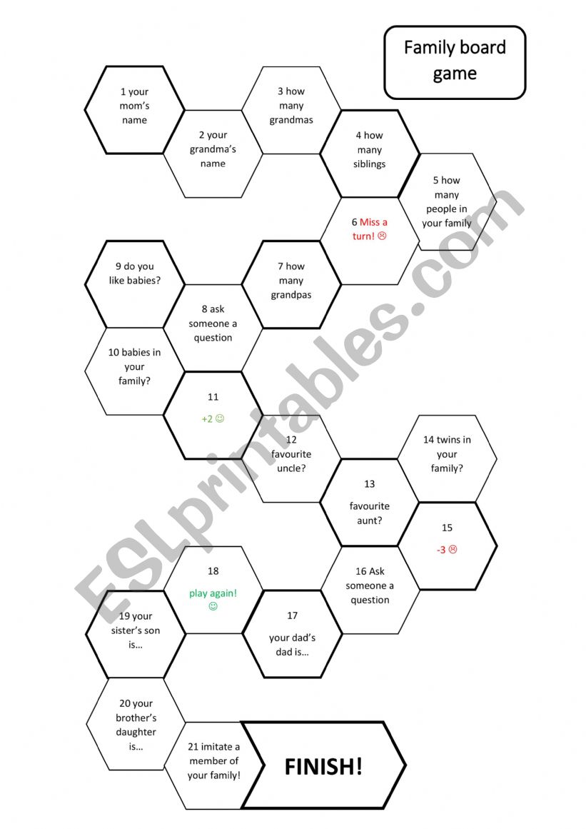 Boardgame: family worksheet