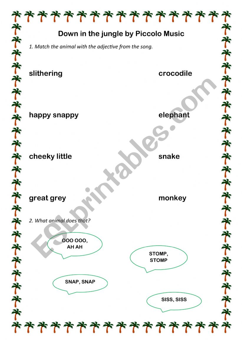 Down in the jungle Song worksheet