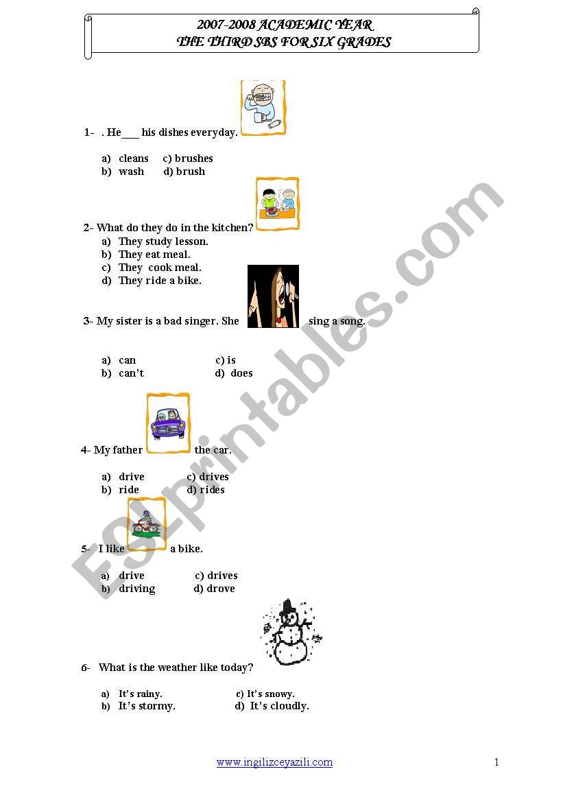 The third sbs for six grades worksheet