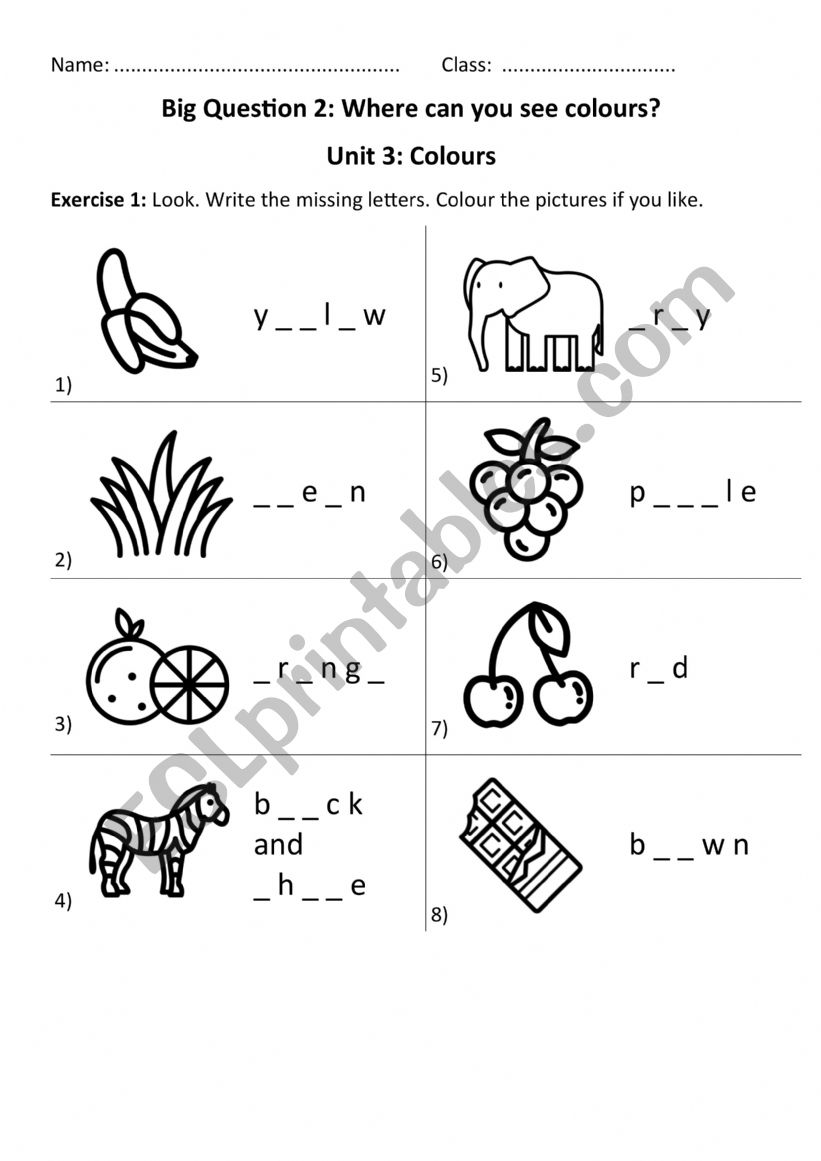 Colours and the Ocean worksheet