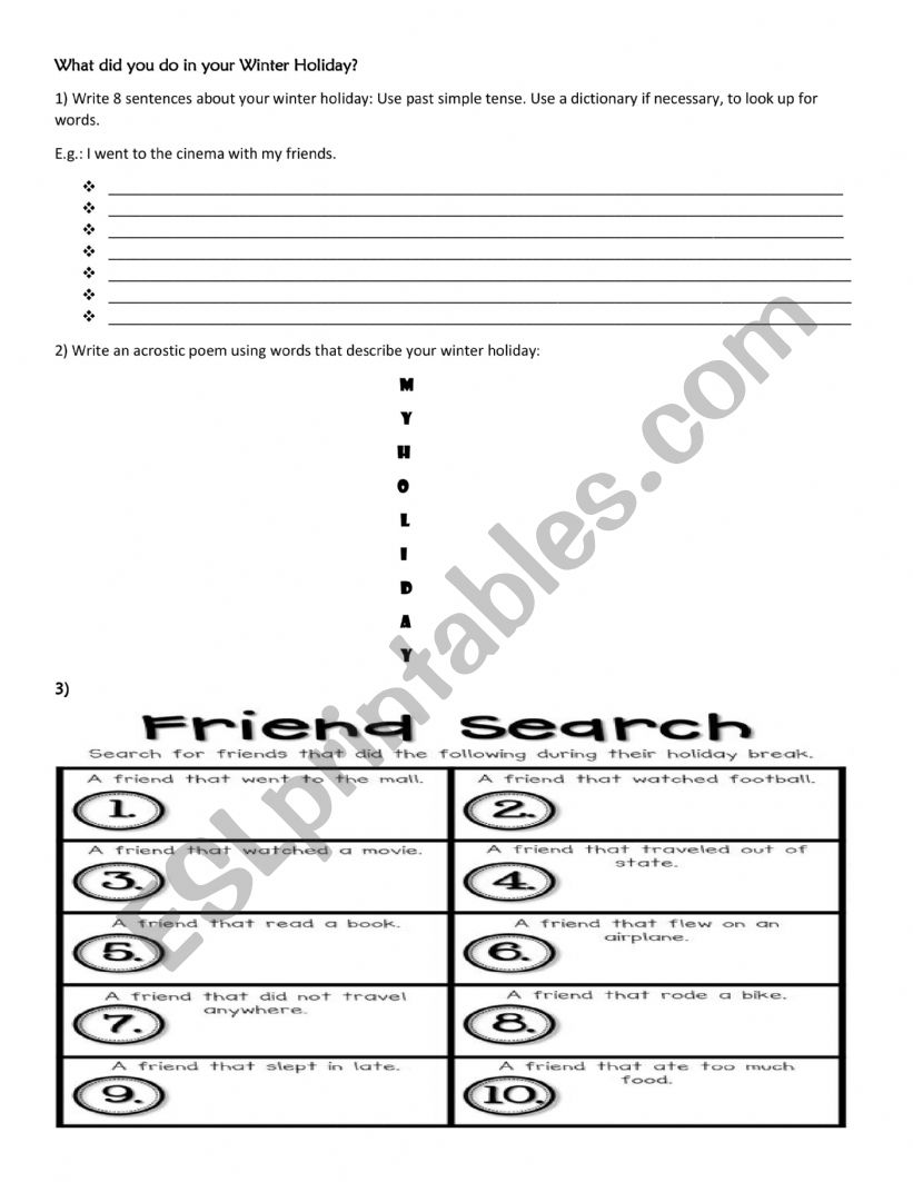 Winter Holidays worksheet