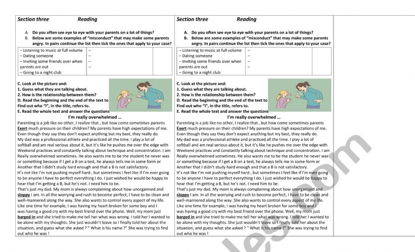 Section three Reading worksheet