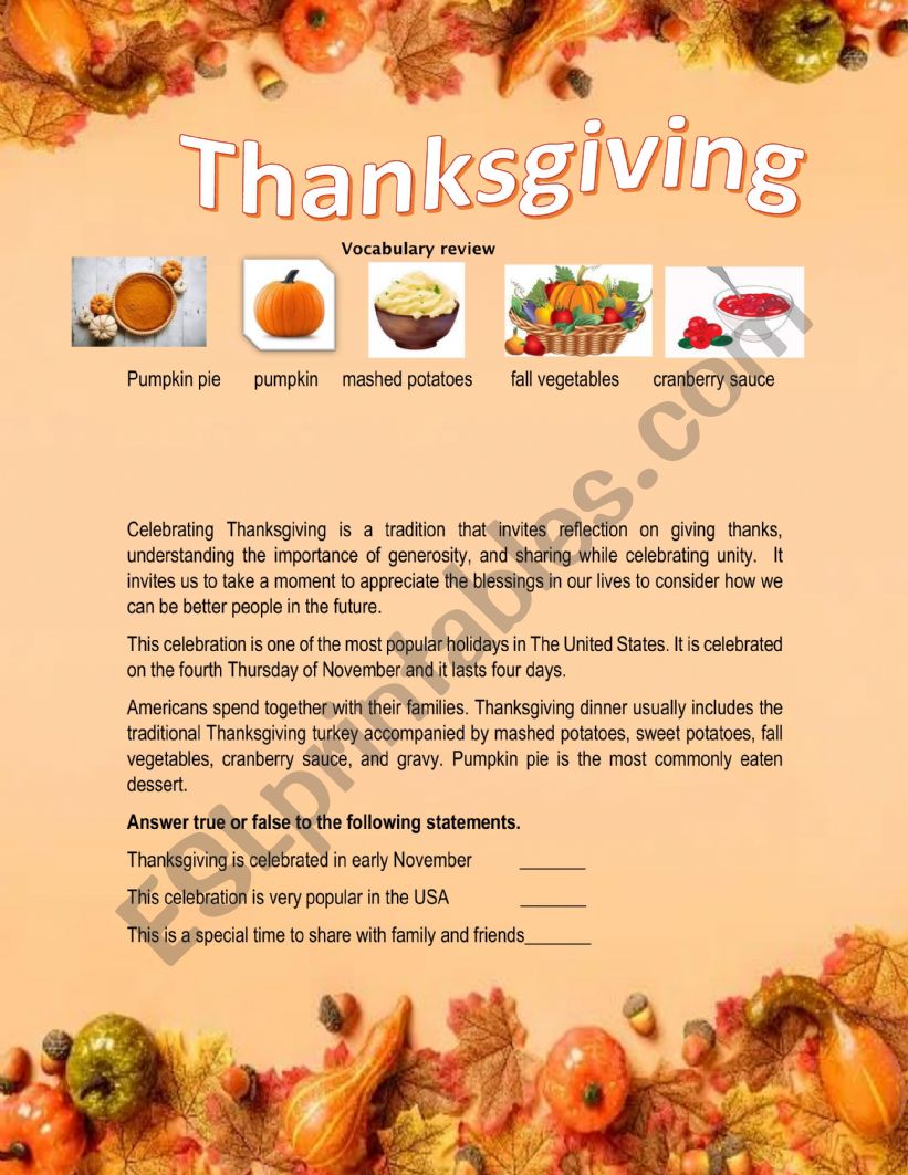 Thanksgiving worksheet