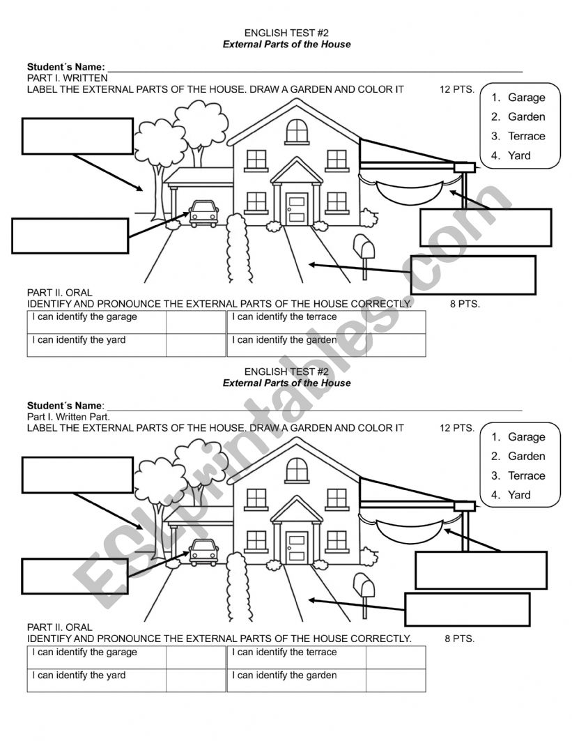 EXTERNAL PARTS OF THE HOUSE worksheet