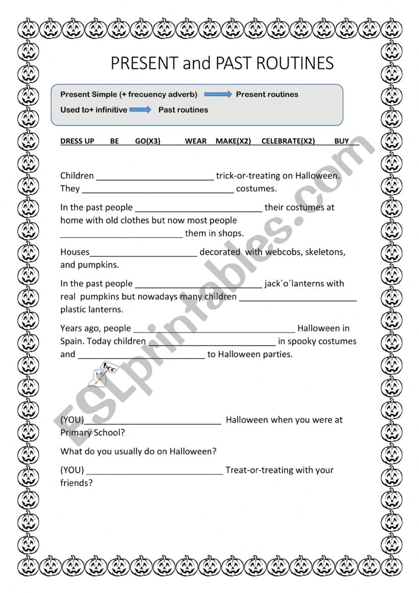 Present and past routines worksheet