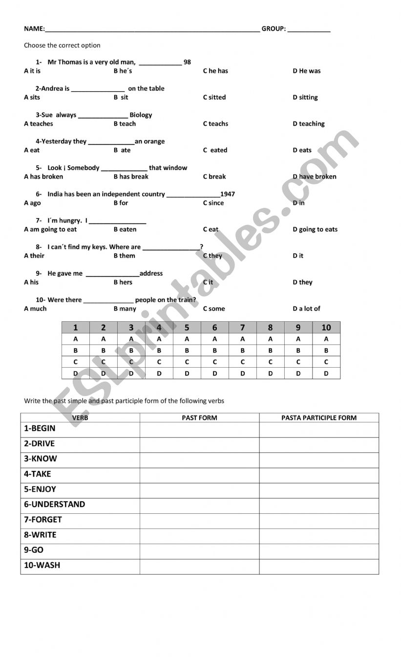 grammar worksheet